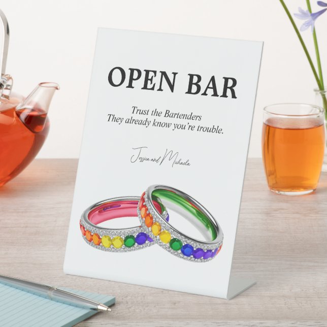 🌈 Lustiges Open-Bar-Schild Intertwined in Pride Sockelschild (In Situ)