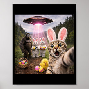 Lustiges Oster-Tages-Katzen-Selfie mit Bunny Bigfo Poster