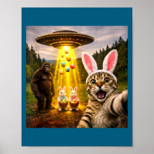 Lustiges Oster-Tages-Katzen-Selfie mit Leprechaun Poster