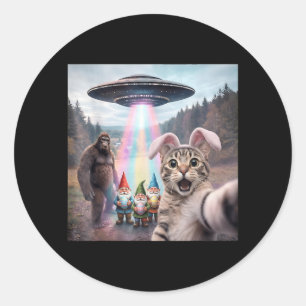 Lustiges Osterkatze-Selfie mit Bigfoot-UFO-Ostern Runder Aufkleber
