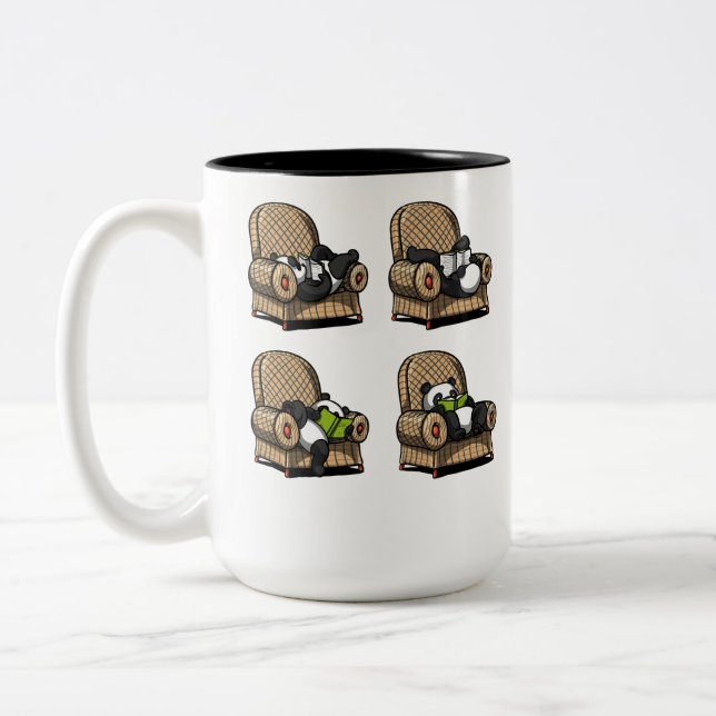 Lustiges Panda-Bärn-Buch-Lesetier Zweifarbige Tasse (Links)