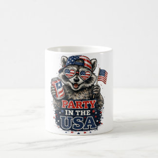 Lustiges Party-In-USA-patriotisches Waschbär-T-Shi Kaffeetasse