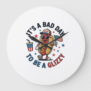 Lustiges Patriotisches Hot Dog Vintage Gravur Shir Große Wanduhr