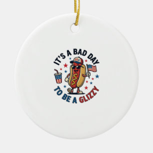 Lustiges Patriotisches Hot Dog Vintage Gravur Shir Keramik Ornament