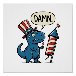 Lustiges patriotisches T-Rex-Feuerwerk-Shirt-Desig Poster