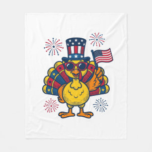 Lustiges Patriotisches Truthahn Feuerwerk Vintage- Fleecedecke