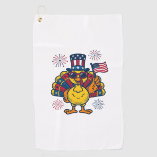 Lustiges patriotisches Truthahn-Feuerwerk Vintage- Golfhandtuch