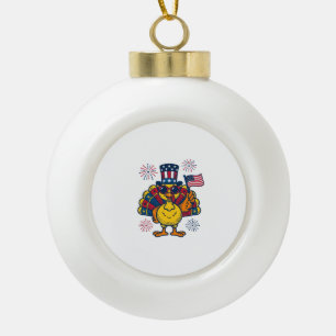 Lustiges patriotisches Truthahn-Feuerwerk Vintage- Keramik Kugel-Ornament