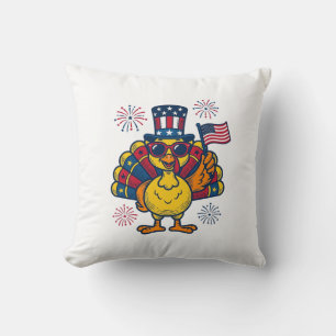 Lustiges patriotisches Truthahn-Feuerwerk Vintage- Kissen