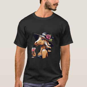 Lustiges Pferd mit Hut und Cocktail Derby-Party T-Shirt