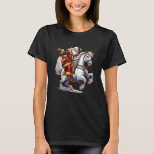 Lustiges Pferd mit Weihnachtsmann für Weihnachtsfe T-Shirt