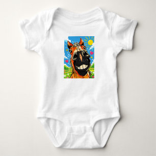 Lustiges Pferdelächeln Cartoon Comic Kunst Baby Strampler