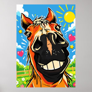 Lustiges Pferdelächeln Cartoon Comic Kunst Poster
