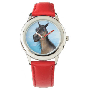 Lustiges Pferdelächeln-Porträt-Kunst Armbanduhr