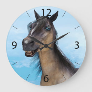 Lustiges Pferdelächeln-Porträt-Kunst Große Wanduhr