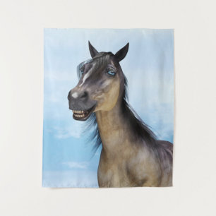 Lustiges Pferdelächeln-Porträt-Kunst Wandteppich