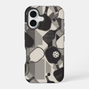Lustiges Pickleball-Graustufen-Paddle-Muster iPhone 16 Hülle