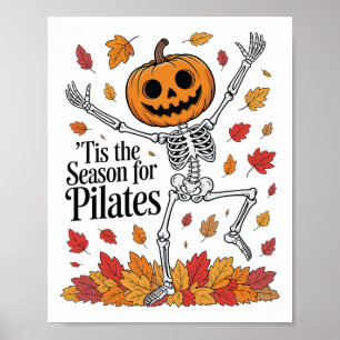 Lustiges Pilates Skelett Kürbis Yoga Halloween Her Poster