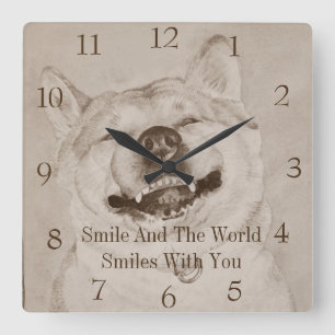 lustiges piture Realist-Kunsthundes Akitas des Quadratische Wanduhr