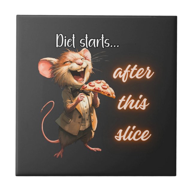 Lustiges Pizza-Diät-Maus-Design Fliese (Vorderseite)