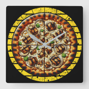 lustiges Pizzadesign für Fans Quadratische Wanduhr