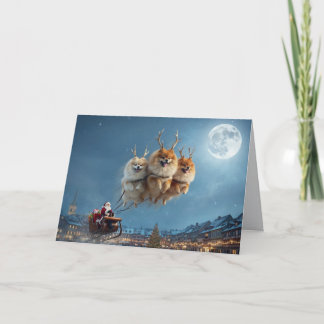 Lustiges Pomeranian-Rentier-Weihnachten Karte