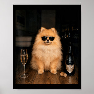 Lustiges Pomeranian-Trinkt-Champagner-Meme Poster