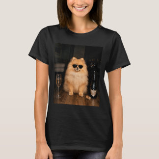 Lustiges Pomeranian-Trinkt-Champagner-Meme T-Shirt