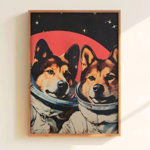 Lustiges Poster Hund im Weltraum Druck Retro 60er 