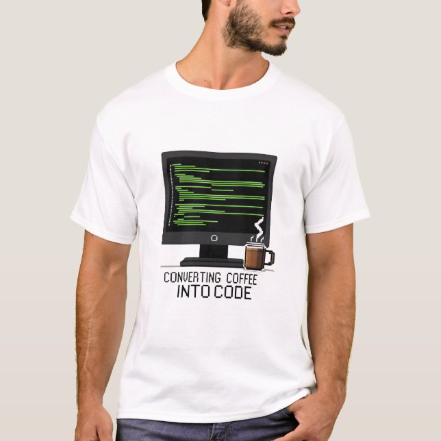 Lustiges Programmierer-Pixel Kunst Kaffee in Code  T-Shirt (Vorderseite)