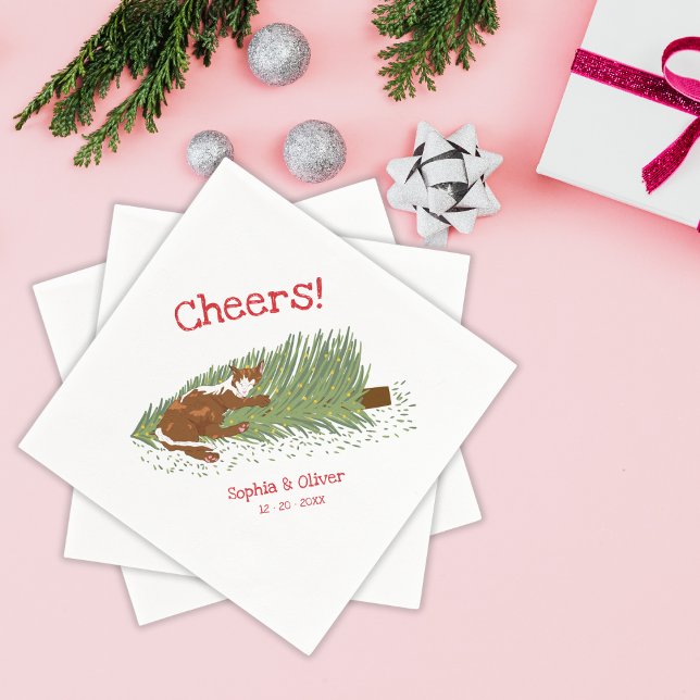 Lustiges Prost Orange Katze gegen Weihnachtsbaum F Serviette (Von Creator hochgeladen)