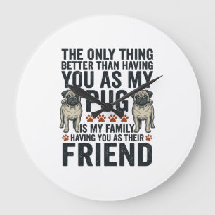Lustiges Pug-Familienfreund Vintage-Gravur-Shirt D Große Wanduhr