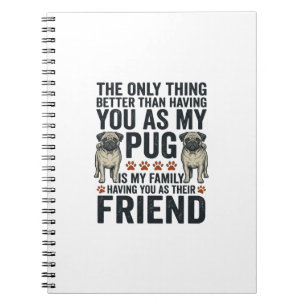 Lustiges Pug-Familienfreund Vintage-Gravur-Shirt D Notizblock