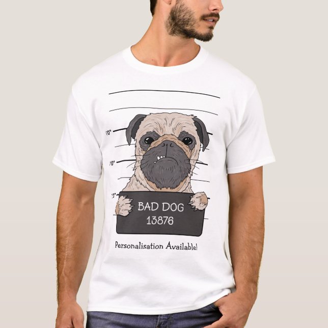 Lustiges Pug-Mugshot  T-Shirt (Vorderseite)