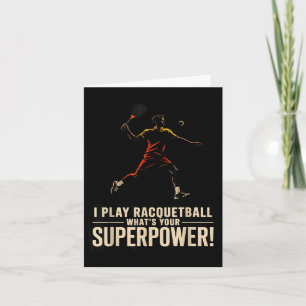 Lustiges Racquetball-Superkraft Retro-Plakat mit d Karte