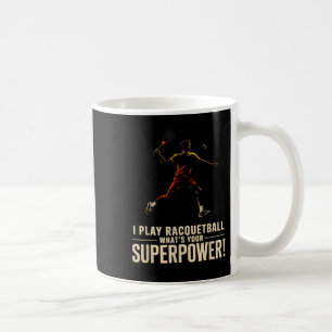 Lustiges Racquetball-Superkraft-Retroplakat mit de Kaffeetasse