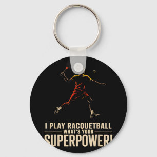 Lustiges Racquetball-Superkraft-Retroplakat mit de Schlüsselanhänger