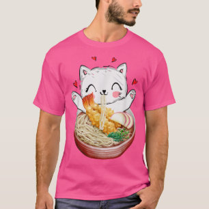Lustiges Ramen-Katze-Design japanischer Kawaii-Ani T-Shirt