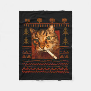 Lustiges rauchendes Katzen-Meme-Weihnachten hässli Fleecedecke