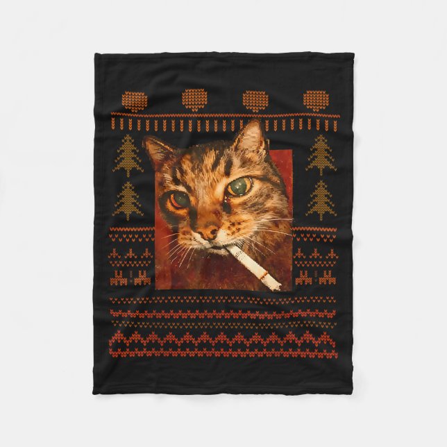 Lustiges rauchendes Katzen-Meme-Weihnachten hässli Fleecedecke (Vorderseite)