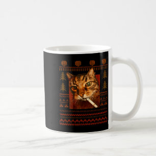 Lustiges rauchendes Katzen-Meme-Weihnachten hässli Kaffeetasse