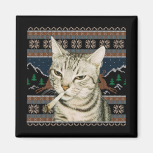 Lustiges rauchendes Katzen-Meme-Weihnachten hässli Magnet