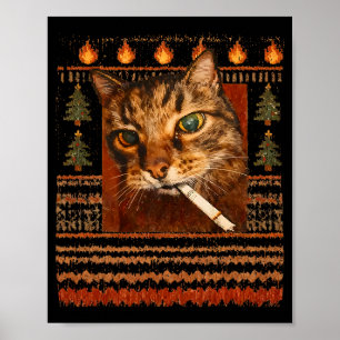 Lustiges rauchendes Katzen-Meme-Weihnachten Hässli Poster