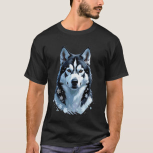 Lustiges realistische Husky-Winterporträt mit Schn T-Shirt