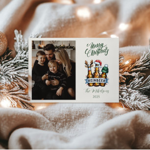 Lustiges Reinbeer-Weihnachten Foto Feiertagskarte