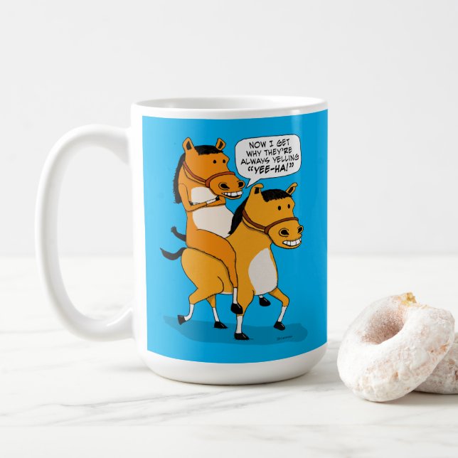Lustiges Reiten-Pferd Kaffeetasse (Mit Donut)