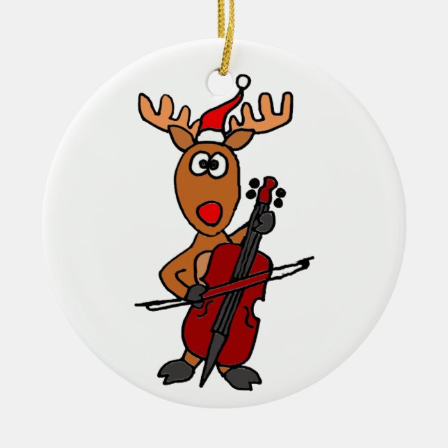 Lustiges Ren, das Cello-Weihnachten spielt Keramikornament (Vorne)