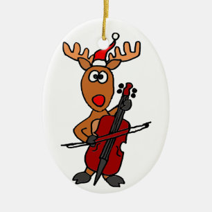 Lustiges Ren, das Cello-Weihnachten spielt Keramikornament