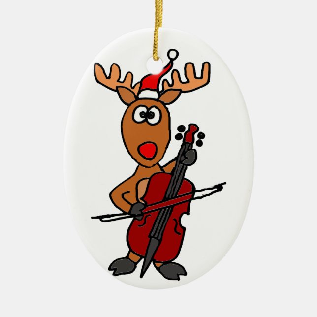 Lustiges Ren, das Cello-Weihnachten spielt Keramikornament (Vorne)