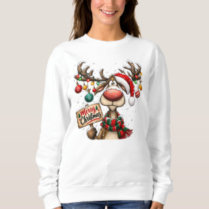 Lustiges Rentier Frohe Weihnachten Schild Ornament Sweatshirt